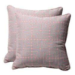 Decorative Grey/ Coral Geometric Square Toss Pillows (Set of 2 