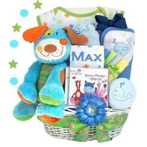   Personalized Puppy Fun At the Barnyard Baby Gift Basket   Boy Baby