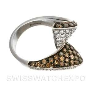 18k White Gold White & Cognac Diamonds Bypass Ring  
