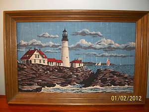   Dee Handprint Linen Picture Lighthouse Sailboat Framed 17 x 11  