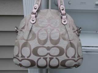 NEW AUTH Coach Poppy Cream & Pink Lurex SIG Foldover Crossbody Handbag 