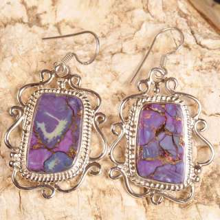 925 Silver Purple COPPER TURQUOISE Earrings 1 7/8 (49mm) ~ Up to 72 