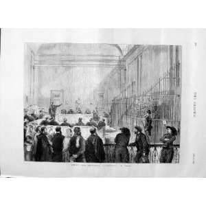  1875 BRIGANDS COURT ROOM TRIAL JUDGE JURY OLD PRINT