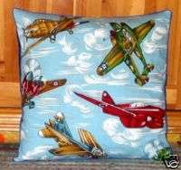 Vintage Airplane Blue Retro Decorative Throw Toss Pillow 18 Square 