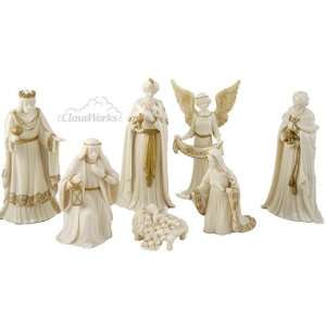  Mini White and Gold Nativity Figurines Set of 7 
