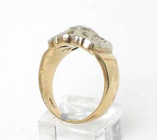 VINTAGE 2 TONE 10k GOLD DIAMOND SOLITAIRE MASONIC RING  