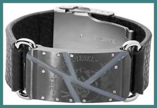 New DIESEL mens LOGO Black Leather Bracelet DX0477 NIB  