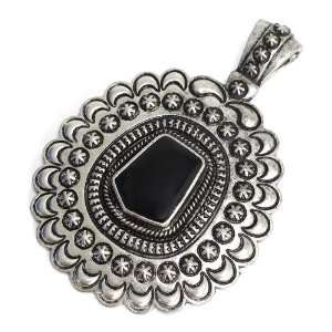  Fashion Medallion Pendant; 4L; Burnished Silver Metal 