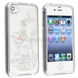 Accessory Bundle for iPhone 4S 4 G Flower TPU Case+Protector+INSTEN 