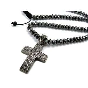  Small Black Arched Cross Pendant with a 24 Inch Shamballah 