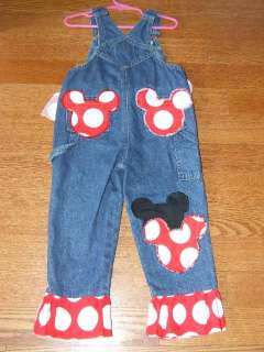 Custom OOAK Boutique Resell Disney Minnie Mouse Denim Overalls Sz 3T 