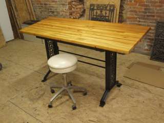 Industrial Desk Natural Iron Reclaimed Wood Top Vintage Drafting Table 