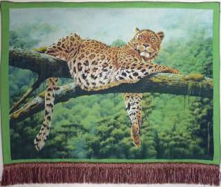 36 FRINGED WALL HANGING WOVEN TAPESTRY EXOTIC LEOPARD  