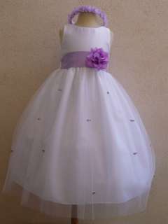 NEW WHITE LILAC LAVENDER BABY FLOWER GIRL PARTY DRESS S M L XL 2 4 6 8 