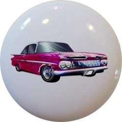 Hot Rod CAR Pink Flames CABINET Drawer Pull KNOB  
