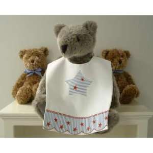  bib   embroidered red star on stripe pique by sweet 