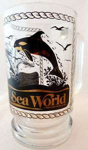 Sea World Souvenir Glass Mug Shamu Orca Whale Dolphins Collectible 