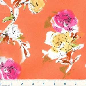  54 Wide Cotton Cambric Summer Floral Tangerine Fabric By 