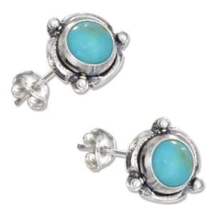  Sterling Silver Mini Flower Concho Turquoise Earrings on 