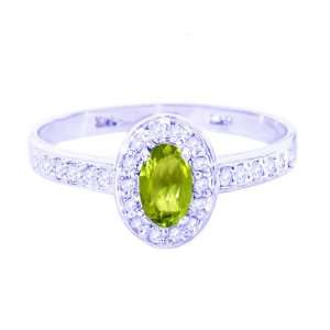   Gold Petite Oval Gemstone and Diamond Engagement Ring Peridot, size6.5