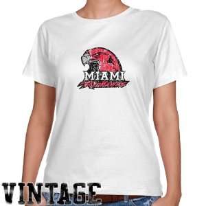  Miami University RedHawks Ladies White Distressed Logo 
