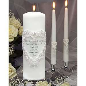Wedding Unity Candle with Beaded Heart Frame and Verse with Matching 