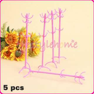5x Pink Dollhouse Furniture Clothes Tree Shocking for Barbie Doll 