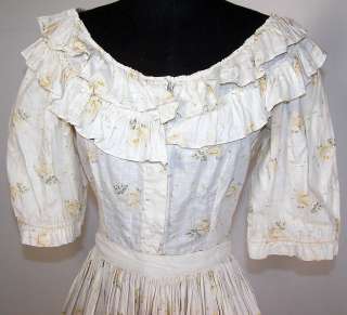 Victorian Girl White Linen Yellow Roses Floral Print Blouse Top Full 