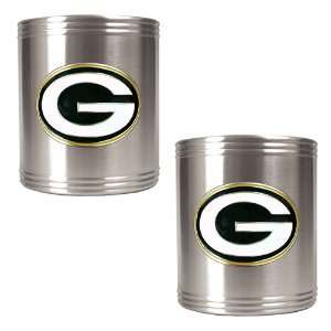 Green bay Packers NFL 2pc Stainless Steel Can Holder Set  Primary Logo 
