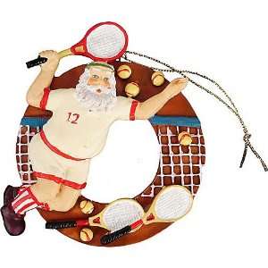  Tennis Racquet Santa on Court Circle Ornament Sports 