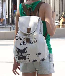   Ladys Girls cafe Cat Canvas backpack handbag shoulder bag H33  