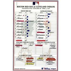  Red Sox at Indians 4 14 2008 Game Used Lineup Card Sports 