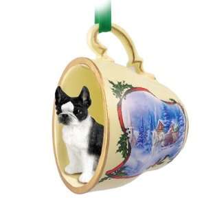  Boston Terrier Sleigh Ride Tea Cup Ornament