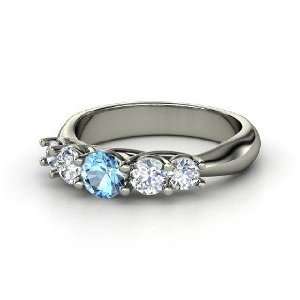   Oh La Lovely Ring, Round Blue Topaz 14K White Gold Ring with Diamond