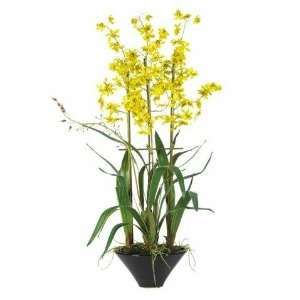   By Nearly Natural Yellow Oncidium w/Black Vase Silk Flower Arrangement
