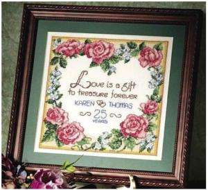 XS Kit   Wedding Anniversary Flower Heart   W DMC floss  