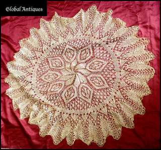 19C. VINTAGE HAND KNITTED CROCHET DOILY TABLE COVER  
