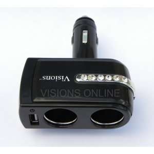  Visions 12 Volt 2 Way Socket with 1 USB Charger with 