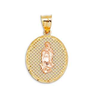 VistaBella 14k Yellow Rose Gold Blessed Virgin Mary Round Pendant