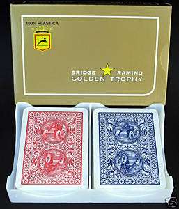   GOLDEN TROPHY 100% PLASTIC POKER PLAYING CARDS 4PIP WITH STORAGE TRAY