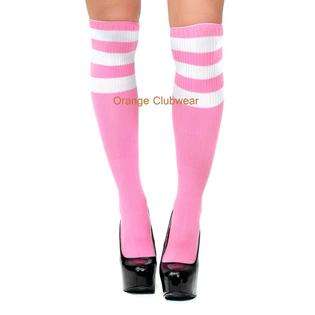 Music Legs Acrylic Knee Hi High Baby Pink Striped Sports Athletic 