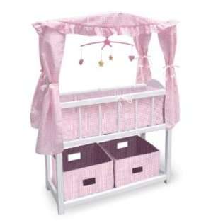 Badger Basket Canopy Doll Crib With Baskets Bedding And Mobile   Pink 