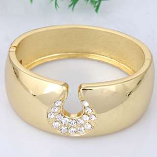   design teardrop rhinestone gold plated sleek stretchy cuff bracelet