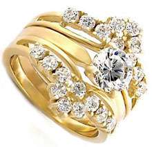 7ct 18kt Gold Plated Wedding Band Engagement Ring Set  