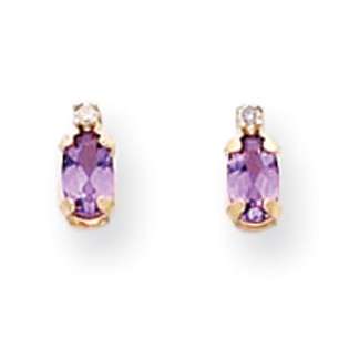 JewelryWeb 14k Diamond and Amethyst Birthstone Earrings 