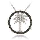  Sterling Silver Black Diamond Accent Palm Tree Necklace