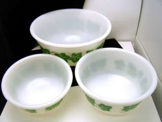 Hazel Atlas Ivy Mixing Bowls White Glass Marked  