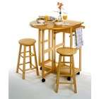 Winsome Wood 3pcs Rolling Breakfast Table Set w/Drop Leaf & 2 Stools