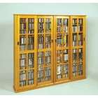   Multimedia Storage Cabinet with Sliding Glass Door in Oak Finish