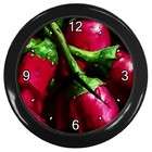 Carsons Collectibles Black Wall Clock of Red Chili Peppers